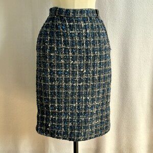 1960s Blue Wool Tweed Pencil Skirt 23 Waist